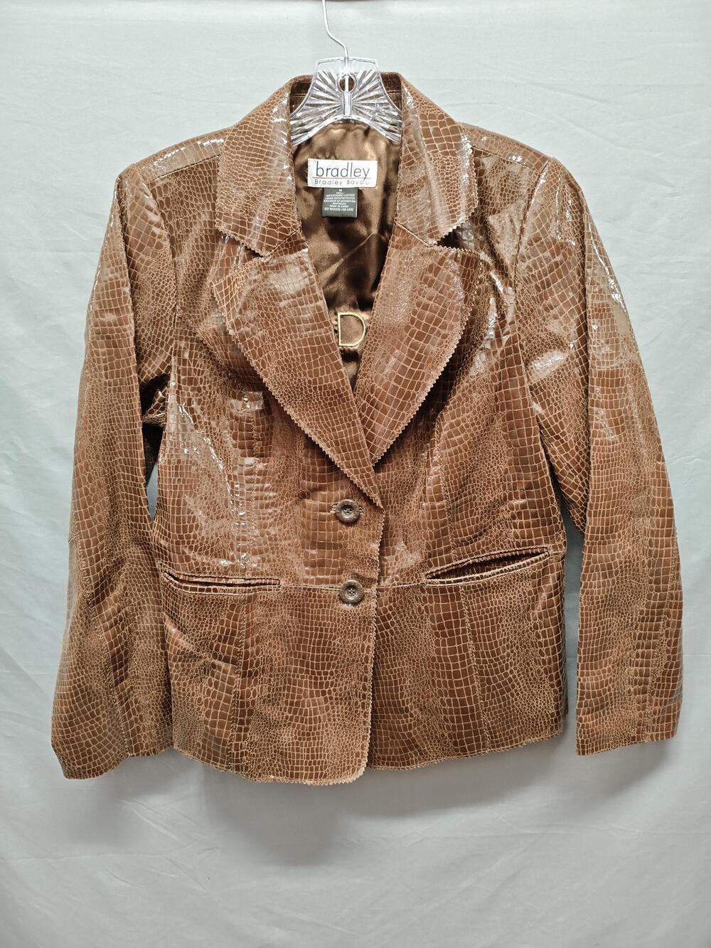 Bradley Bayou Blazer Womens Medium Brown Croc Embossed Leather Coat Jacket